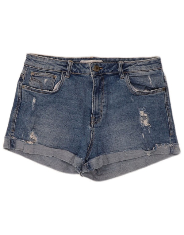 Zara Dame Trafaluc Distressed Denim Shorts EU 40 Medium W30 Blå Bomuld