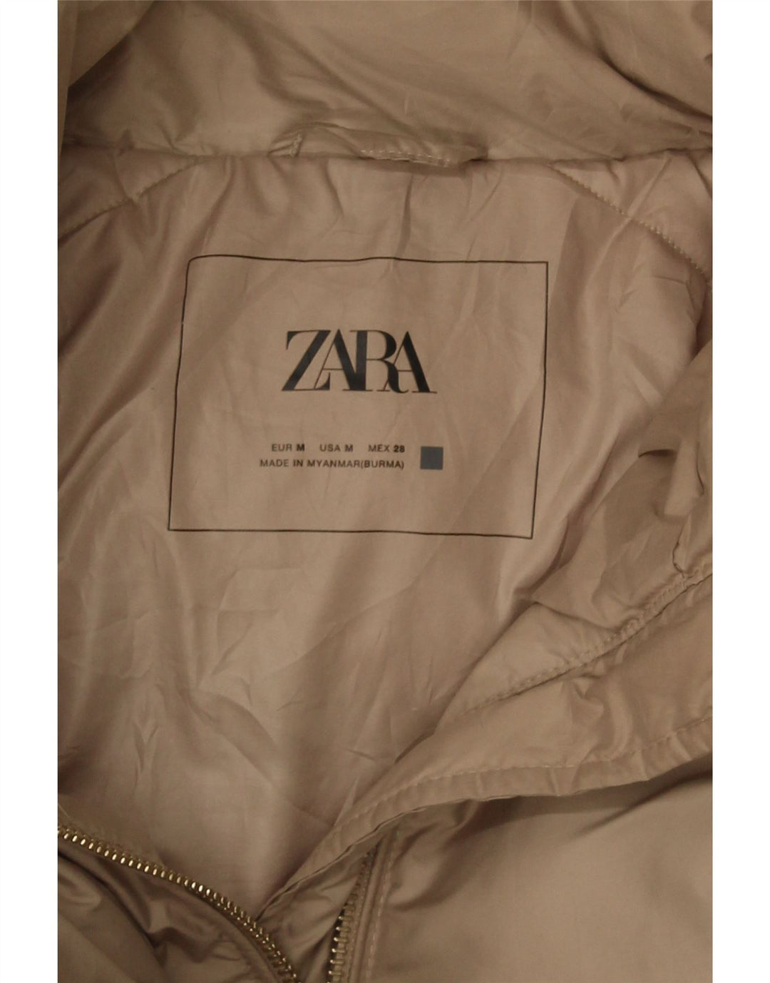 ZARA Polstret hættejakke til kvinder UK 14 Medium Beige Polyester