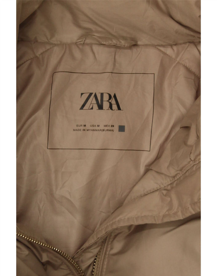 ZARA Polstret hættejakke til kvinder UK 14 Medium Beige Polyester