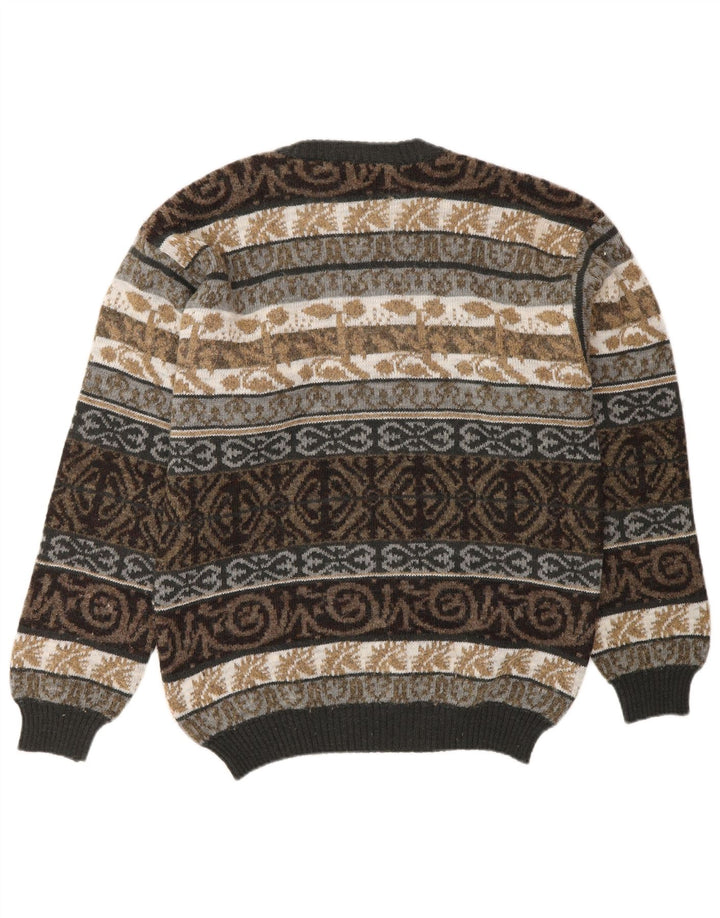 VINTAGE Herre sweater med rund hals, medium flerfarvet Fair Isle Wool
