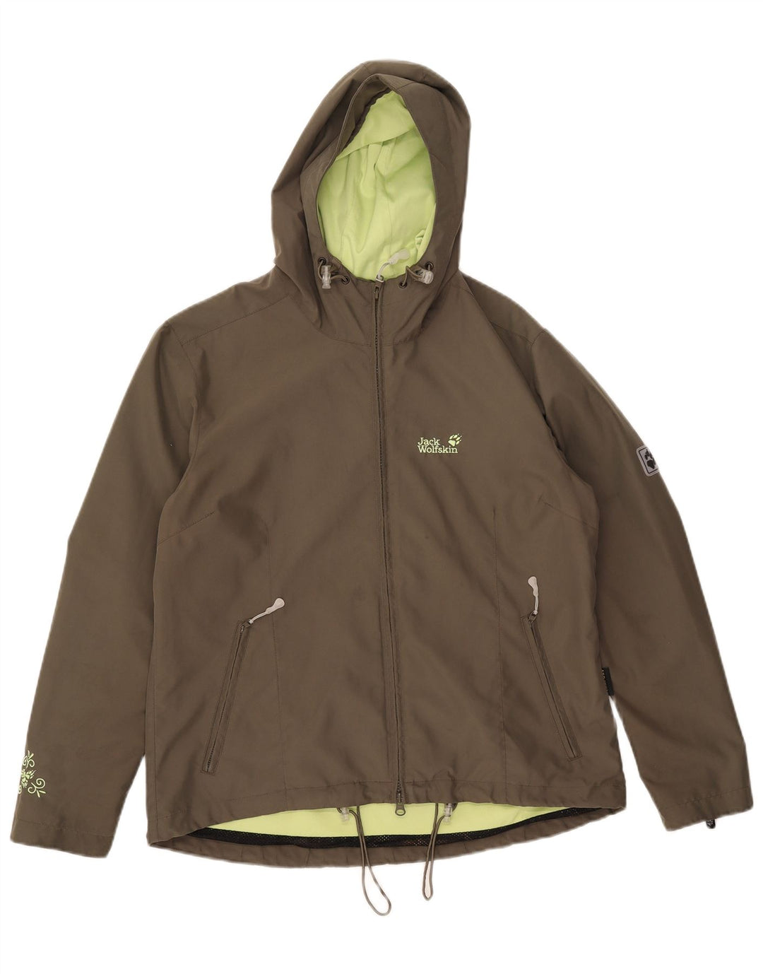 Jack Wolfskin Dame Hætte Regnjakke UK 14/16 Stor Khaki Polyester
