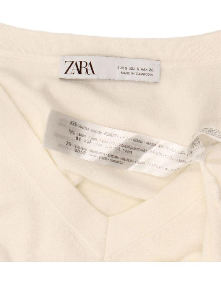 ZARA Dame V-hals sweater UK 10 Small White Viscose