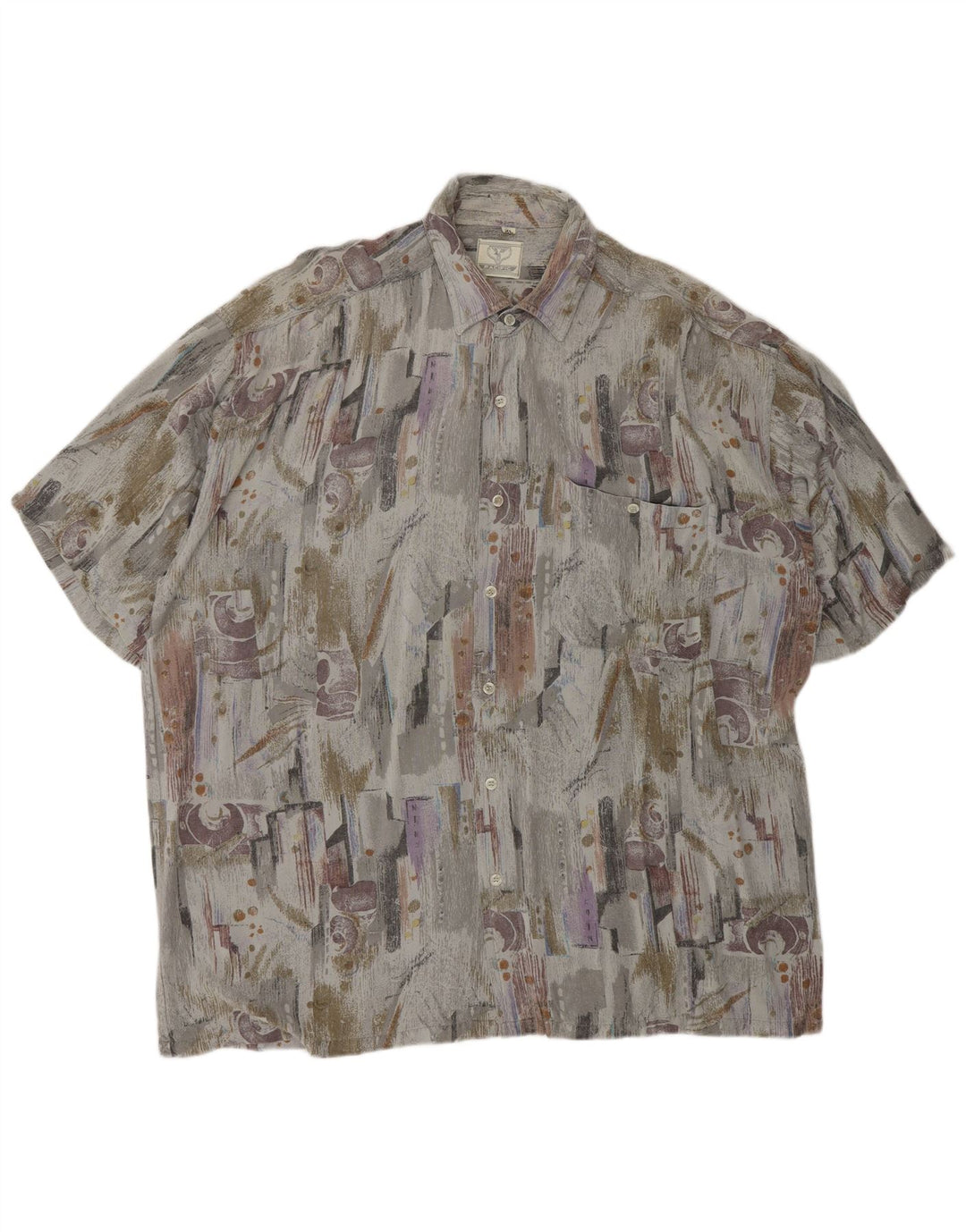 VINTAGE Kortærmet skjorte med abstrakt mønster til mænd XL Grå Viscose Retro