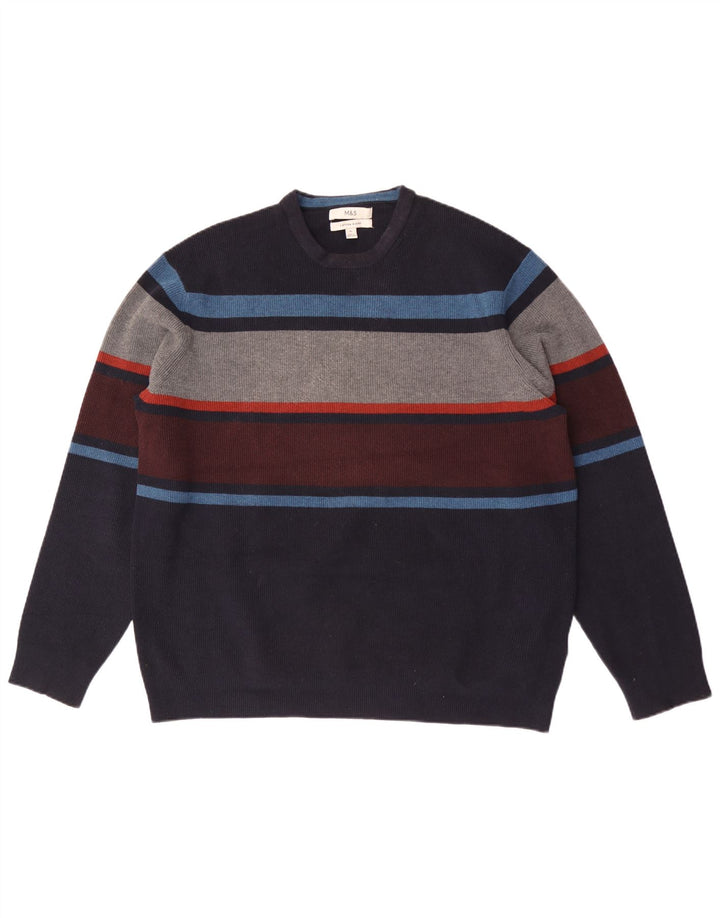 Marks & Spencer Herre sweater med rund hals XL marineblå stribet