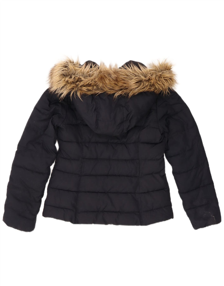 Hollister Polstret hættejakke til kvinder UK 12 Mellem marineblå polyester