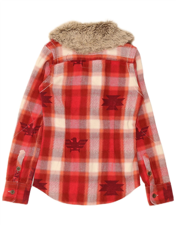 SUPERDRY Dame Flanellskjorte UK 6 XS Rød Plaid Bomuld