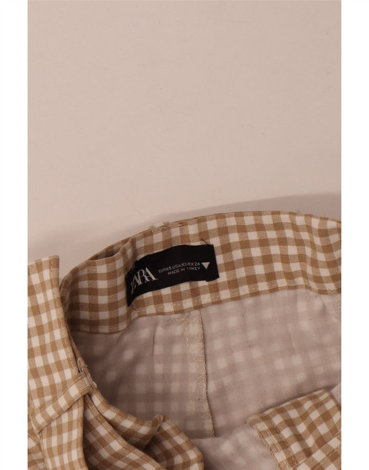 Zara Dame High Waist Hot Pants XS W24 Beige Gingham