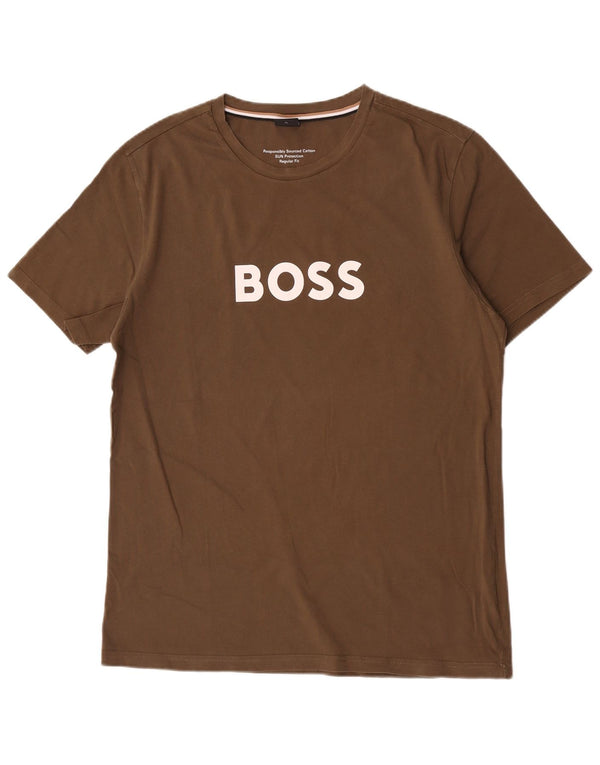 Hugo Boss Herre Regular Fit Grafisk T-Shirt Top XL Khaki Bomuld