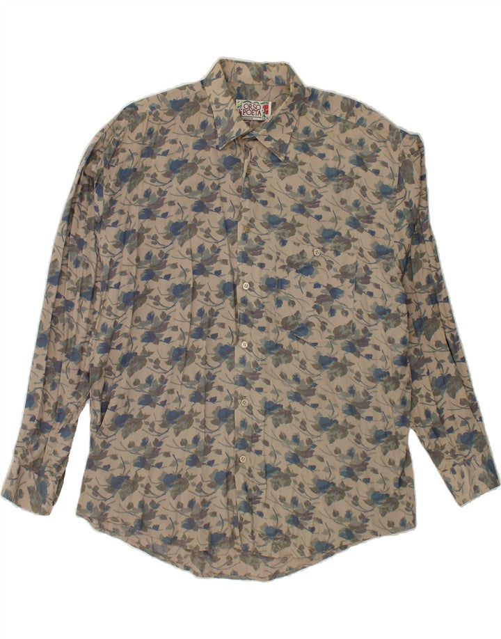 ORSO POETA  Mens Shirt XL Grey Floral Viscose Vintage Orso Poeta and Second-Hand Orso Poeta from Messina Hembry 