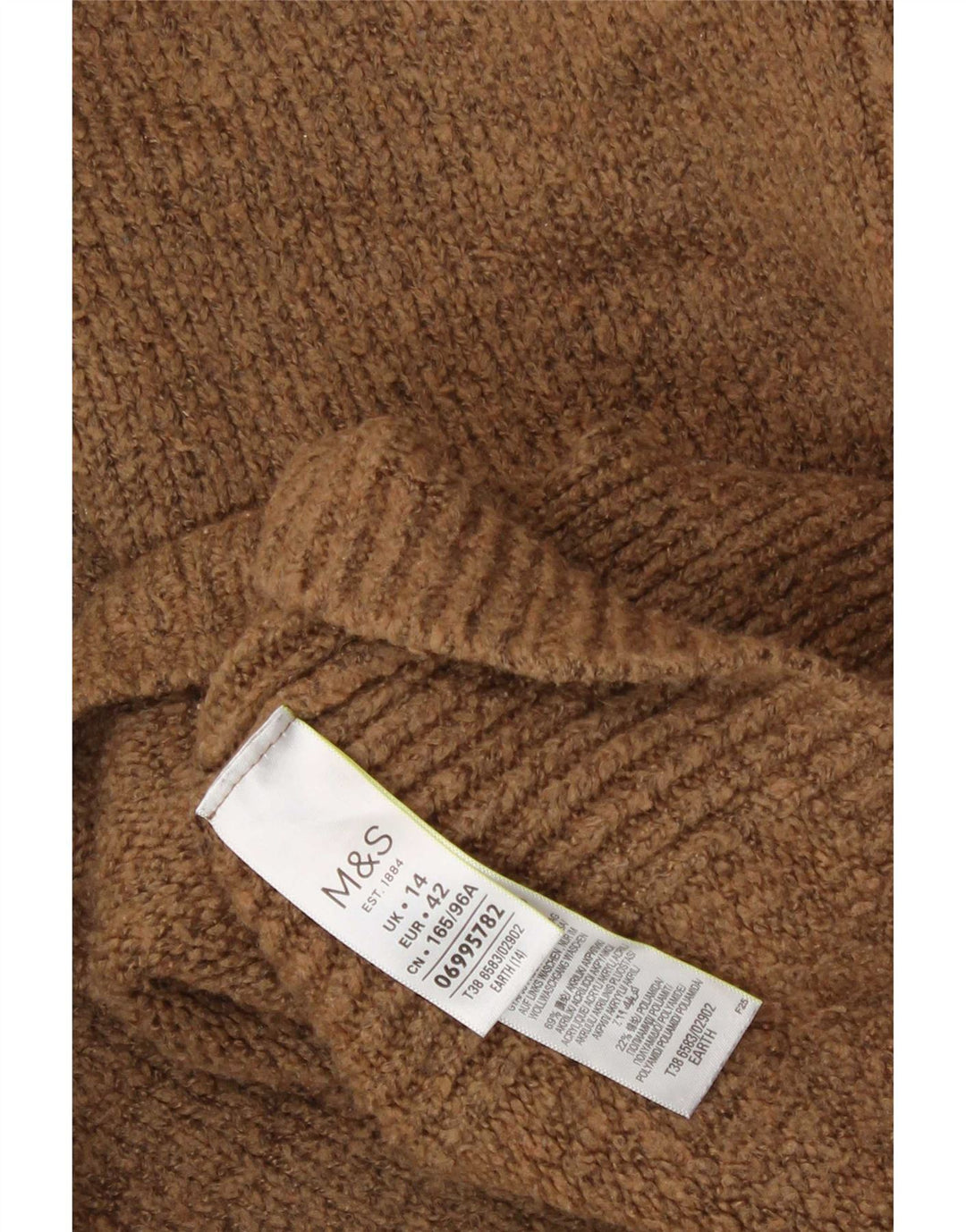Marks & Spencer Dame Turtle Neck Jumper Sweater UK 14 Stor Brun Akryl