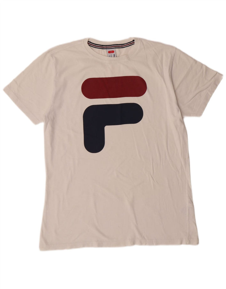 FILA Herre Tennis Grafisk T-Shirt Top IT 46 Small White Bomuld Sports