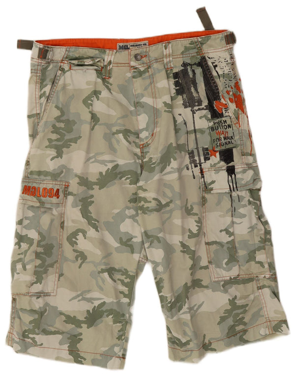 Mogul Herre Graphic Cargo Shorts W33 Medium Khaki Camouflage Bomuld
