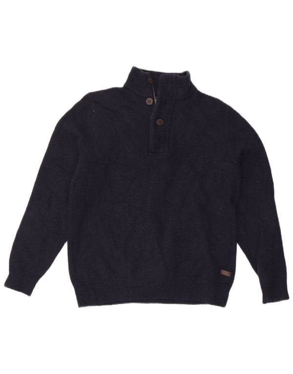 Barbour Herre Zip Neck Jumper Sweater Large Navy Blue Uld