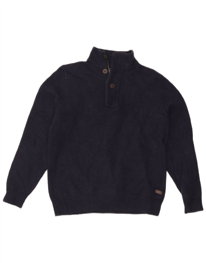 Barbour Herre Zip Neck Jumper Sweater Large Navy Blue Uld
