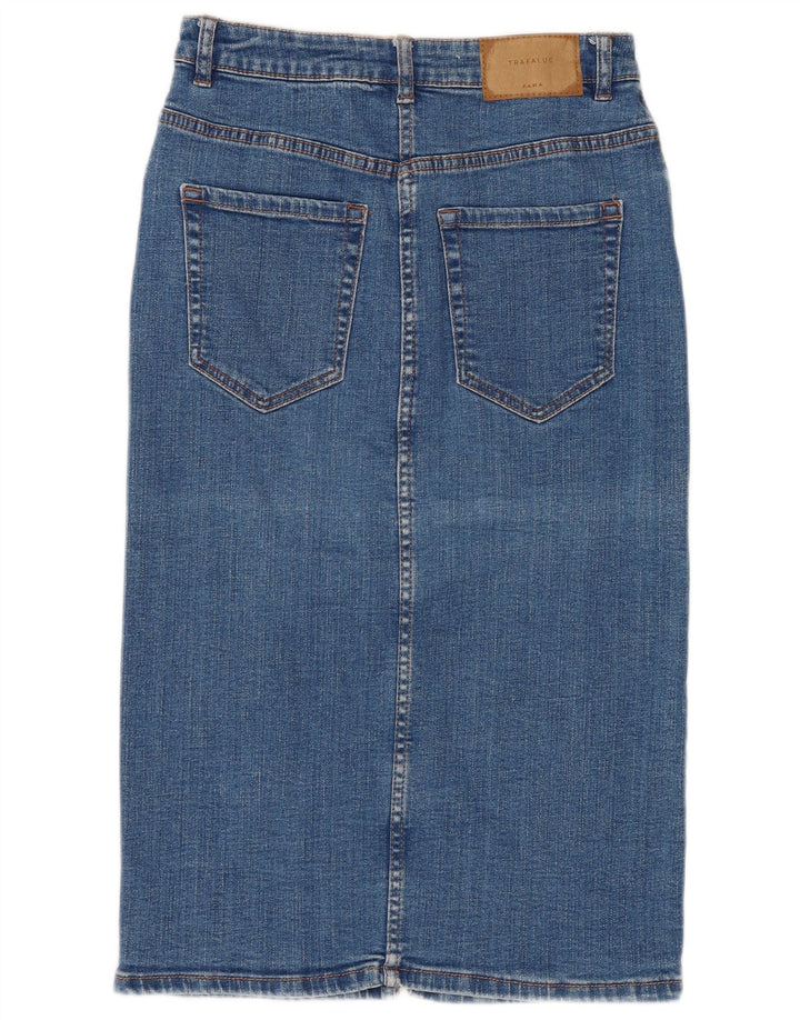 ZARA Dame Denim Nederdel Small W26 Blå