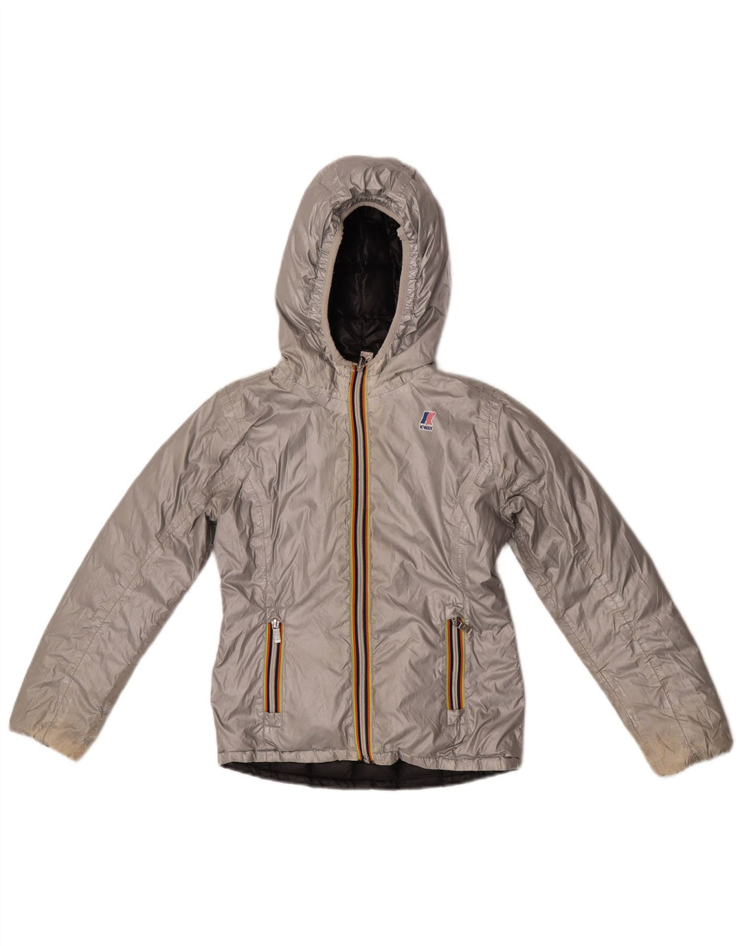 K-Way Girls Vendbar Polstret Jakke 9-10 År Sølv Polyester