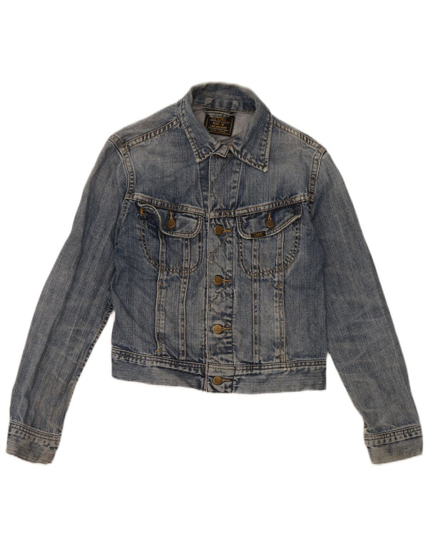 Lee Womens Crop Denim Jacket UK 12 Medium Blue Cotton