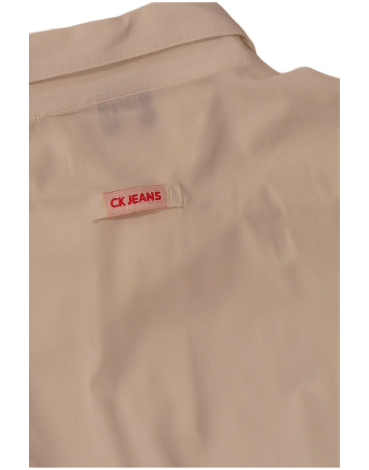 CALVIN KLEIN JEANS skjorte med 3/4 ærmer til kvinder UK 16 Large Off White