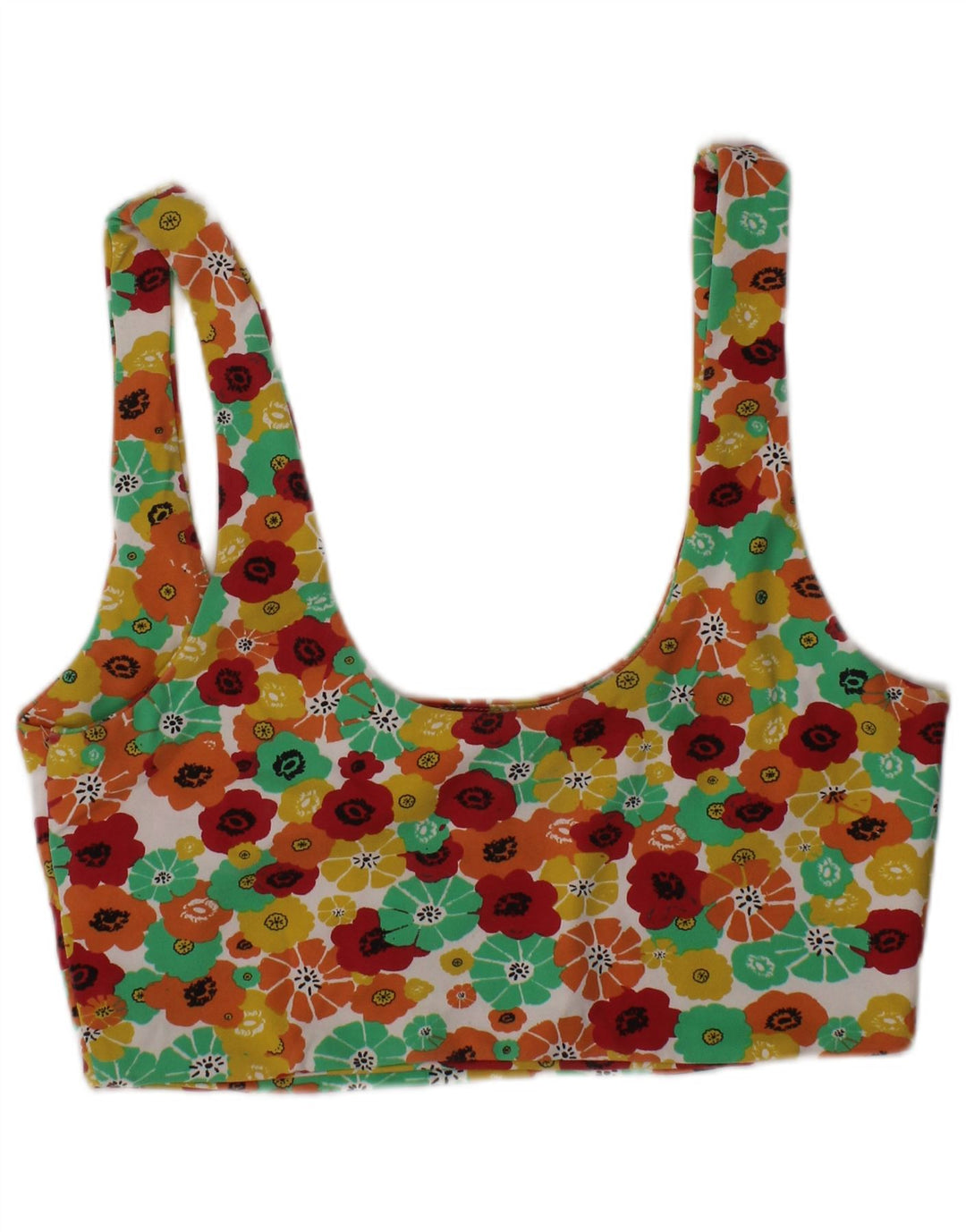 ZARA Graphic Crop Top til kvinder UK 12 Medium Multicolored Floral Colorful