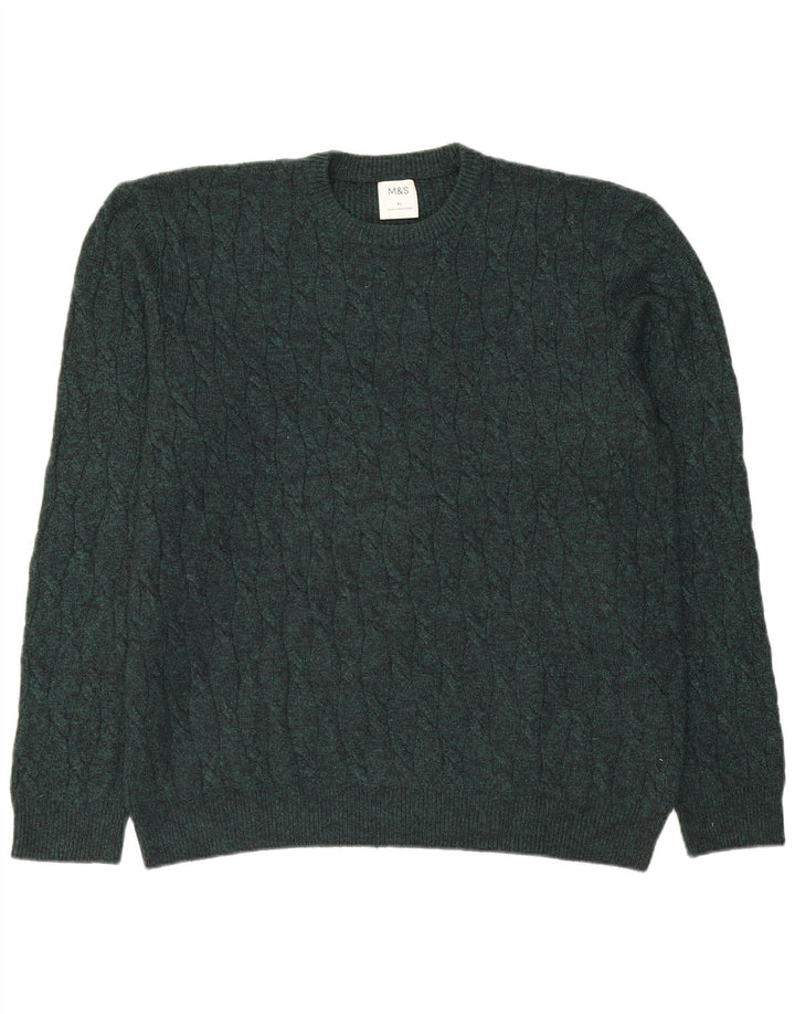 MARKS & SPENCER Herre sweater med rund hals XL Grøn polyamid