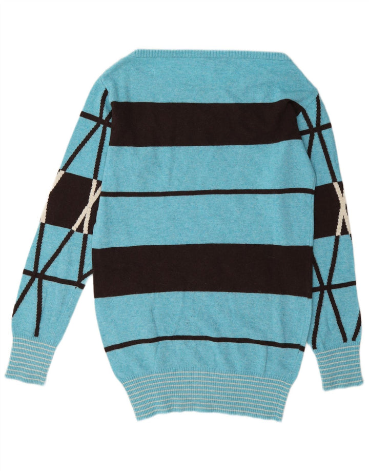 Diesel Dame Boat Neck Jumper Sweater UK 14 Medium Blue Geometric Wool