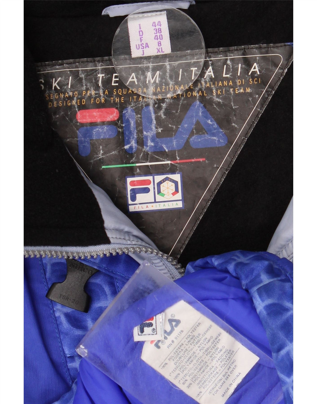 Fila Dame Hætte Oversized Skijakke US 8 Medium Blue Geometric
