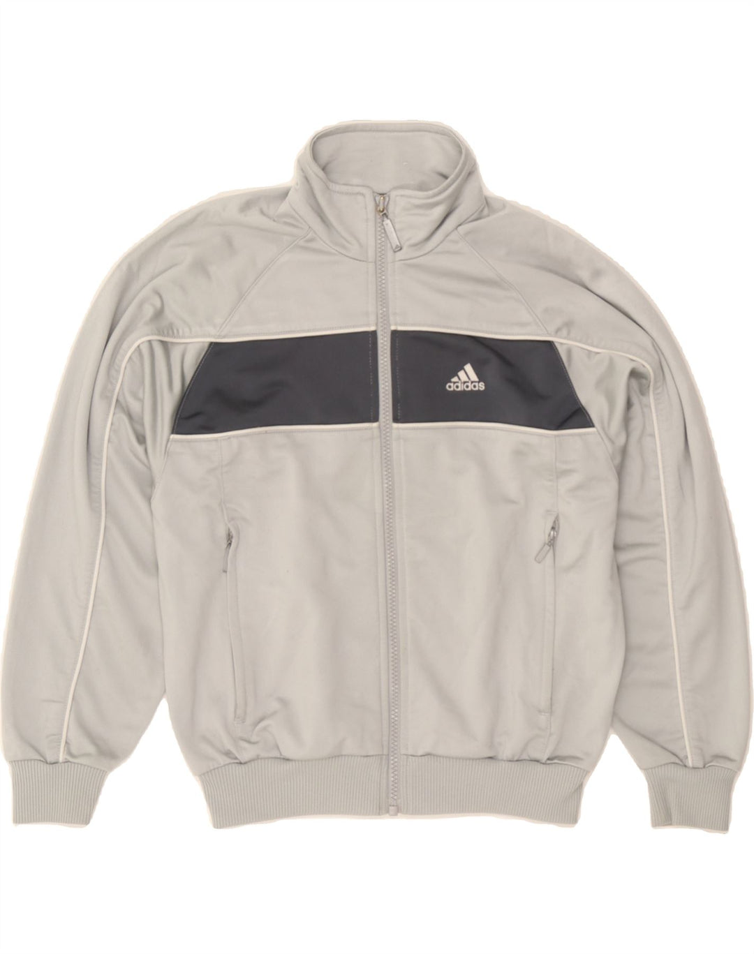 ADIDAS Boys Graphic Tracksuit Top Jacket 9-10 Years Grey Colourblock Vintage Adidas and Second-Hand Adidas from Messina Hembry 