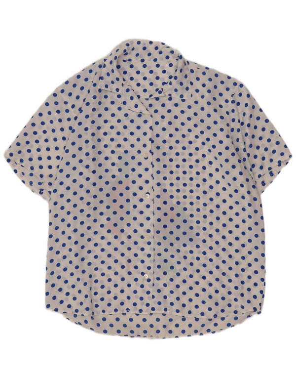 Vintage Womens Short Sleeve Shirt Blouse UK 16 Large White Spotted
