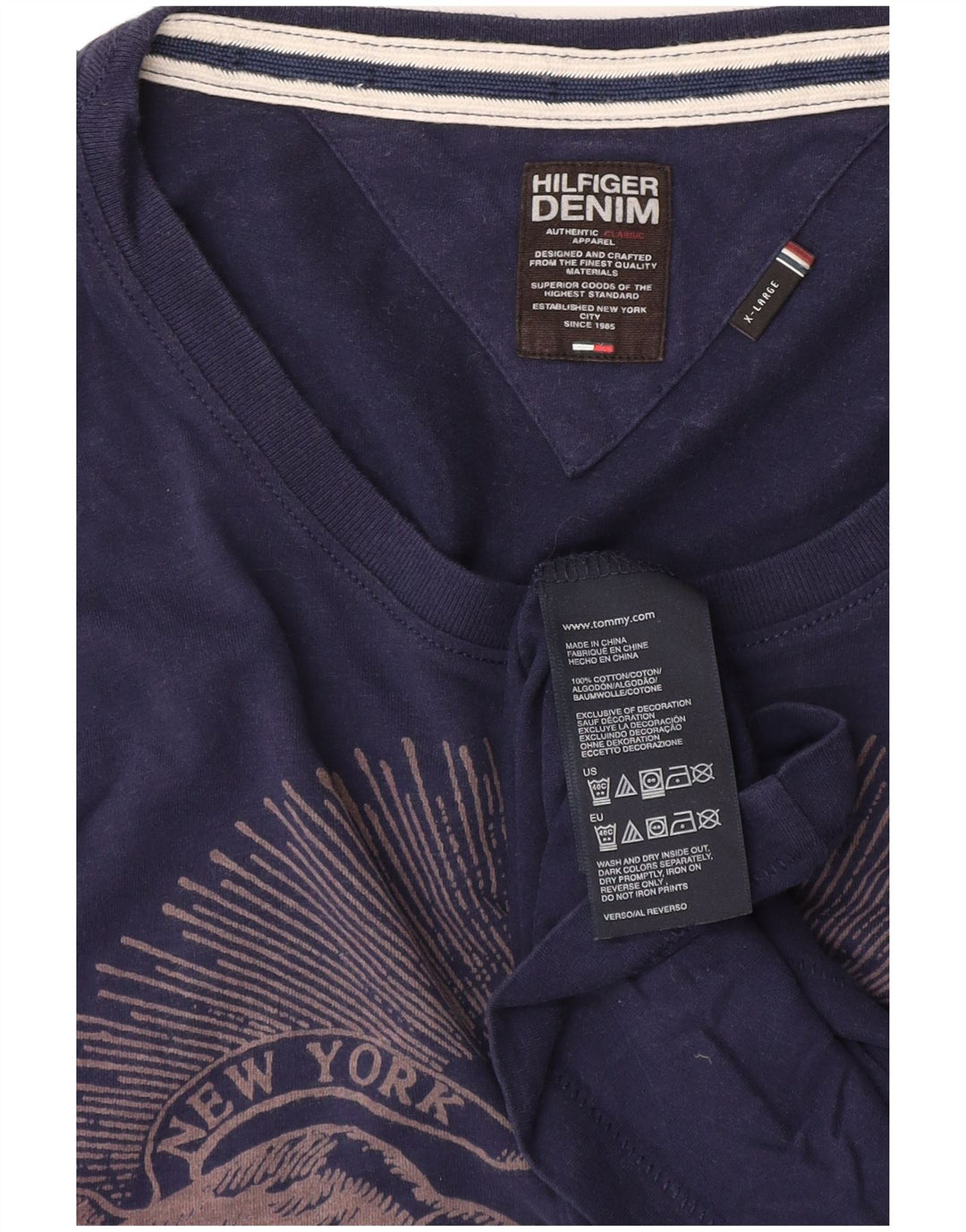 Tommy Hilfiger Herre grafisk top langærmet XL marineblå bomuld