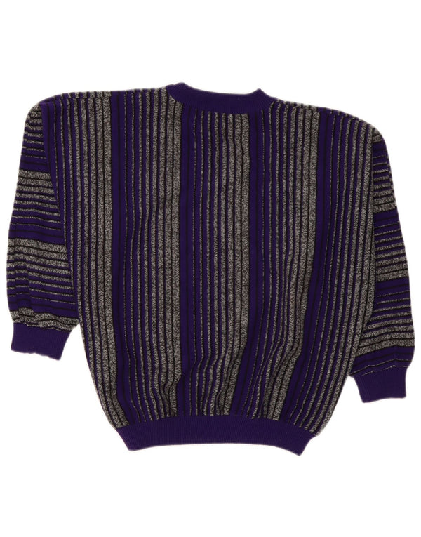 Vintage dame sweater med rund hals DK 18 XL lilla stribet