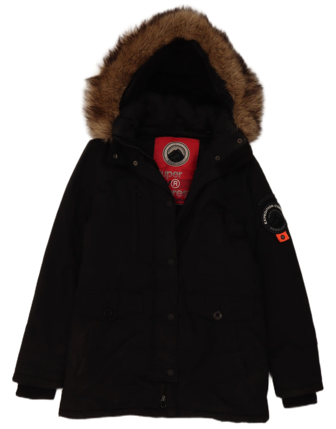 Superdry Parkajakke med hætte til kvinder UK 12 Medium Sort Nylon