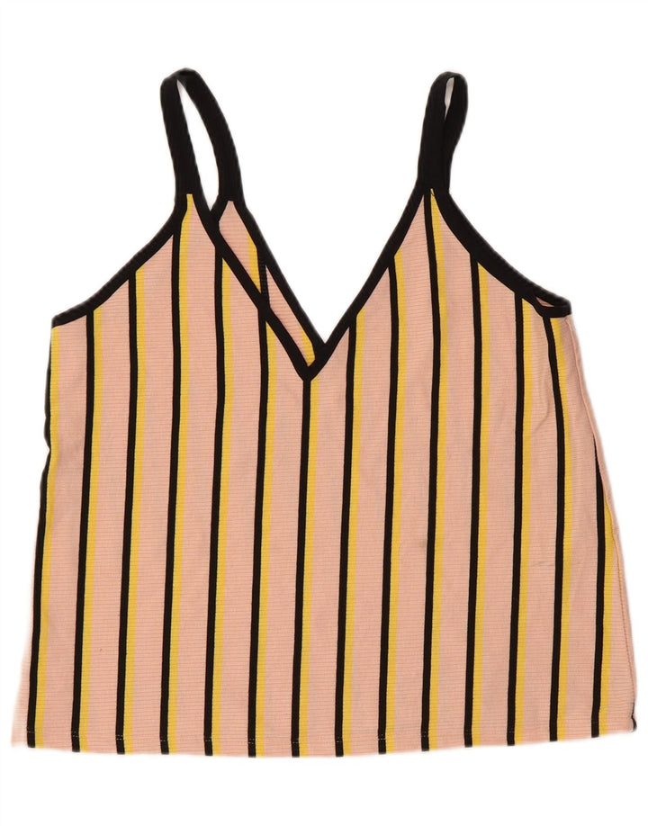 Zara Dame Cami Top UK 14 Large Pink Stribet Polyester