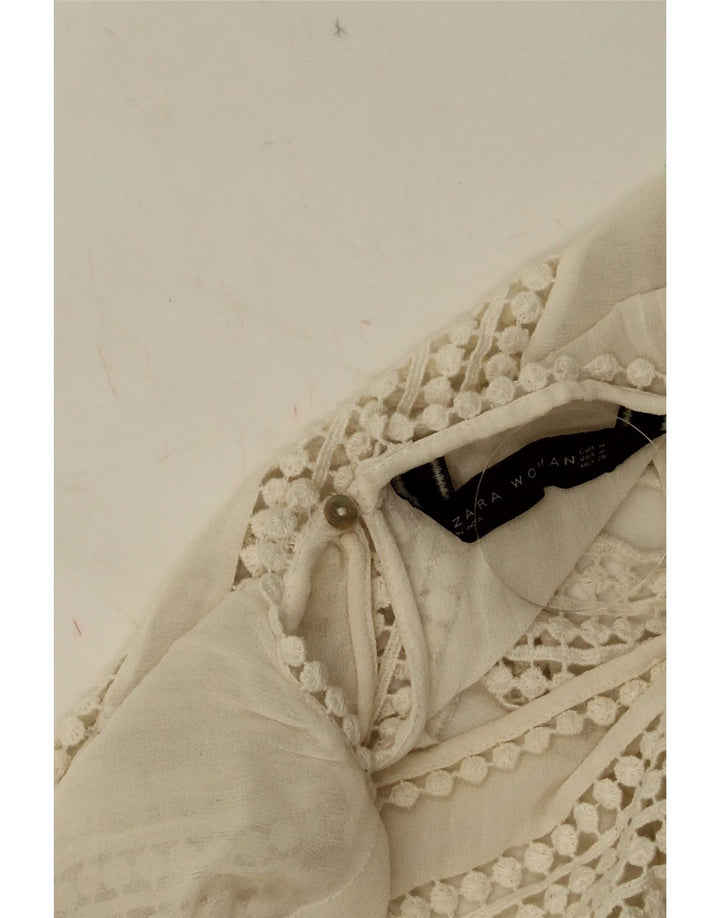 Zara Womens Crop Ærmeløs blondebluse Top UK 12 Medium White Polyester