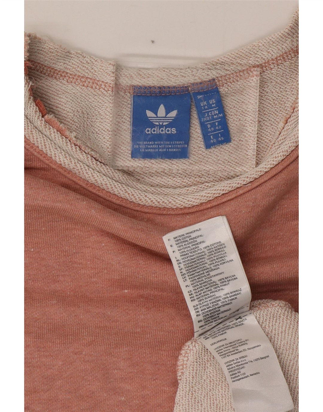 ADIDAS Womens Sweatshirt Jumper UK 14 Medium Pink Flecked Cotton Vintage Adidas and Second-Hand Adidas from Messina Hembry 