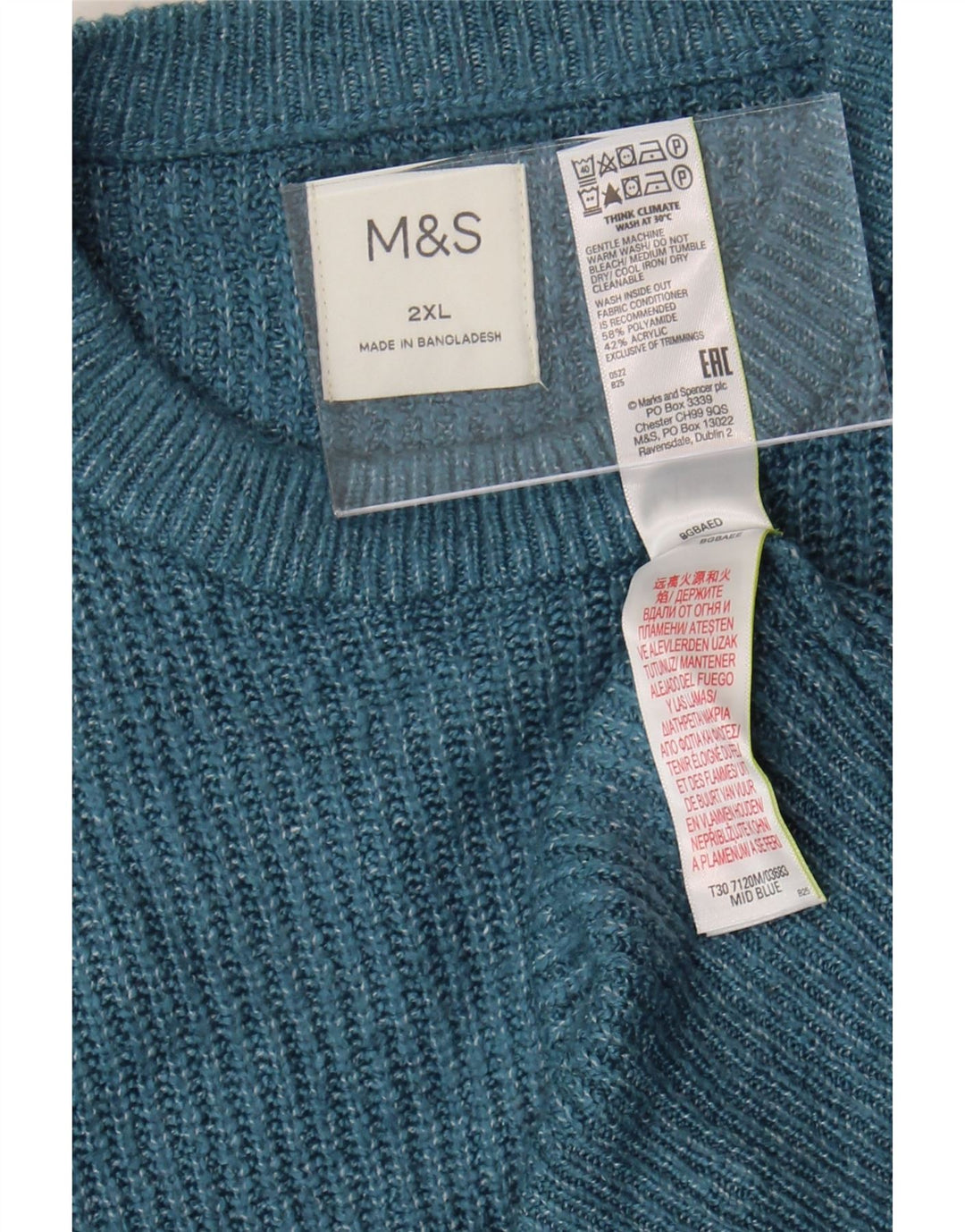 MARKS & SPENCER Mens Crew Neck Jumper Sweater 2XL Blue Polyamide Vintage Marks & Spencer and Second-Hand Marks & Spencer from Messina Hembry 