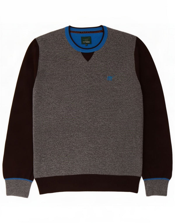 Henry Cottons Mens Crew Neck Jumper Sweater Large Grey Colourblock Wool