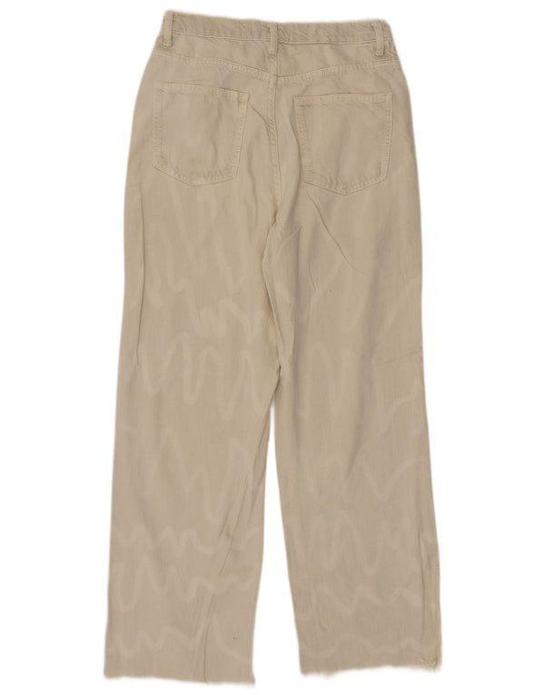 Zara Dame Højhøjde Straight Jeans EU 38 Small W28 L28 Beige Stribet