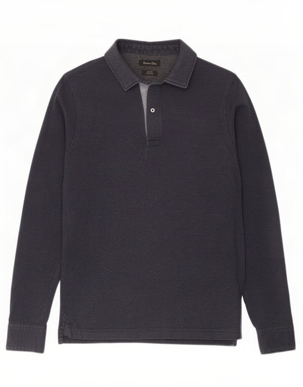 Massimo Dutti Herre langærmet Slim Fit Rugby Polo Shirt Lille marineblå