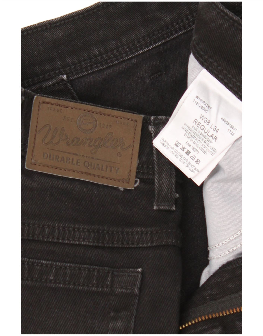 Wrangler Herre Regular Fit Straight Jeans W38 L34 Sort Bomuld
