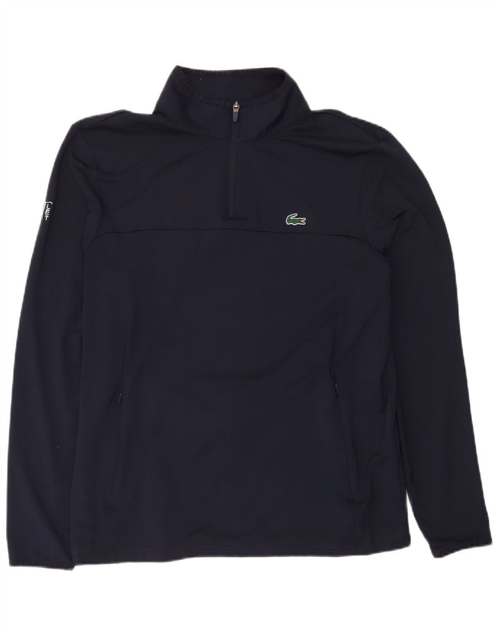 Lacoste Herre Zip Neck Pullover Træningsdragt Top Størrelse 6 XL Navy Blue Polyester