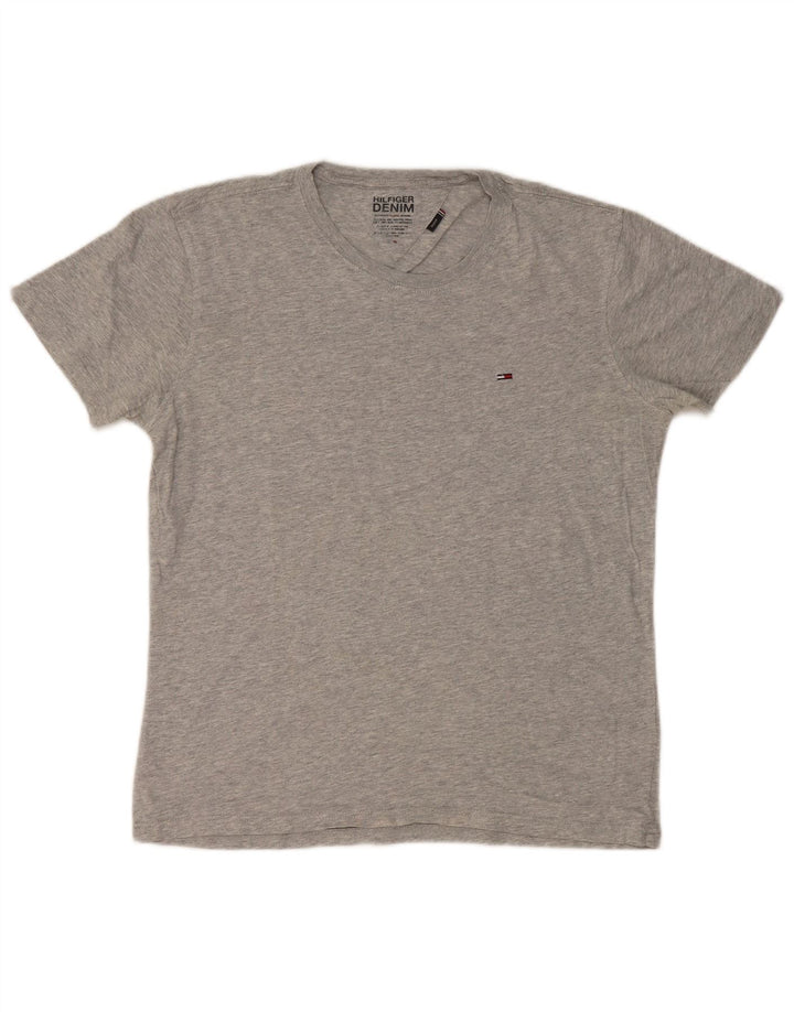 TOMMY HILFIGER Womens T-Shirt Top UK 14 Medium Grey Cotton