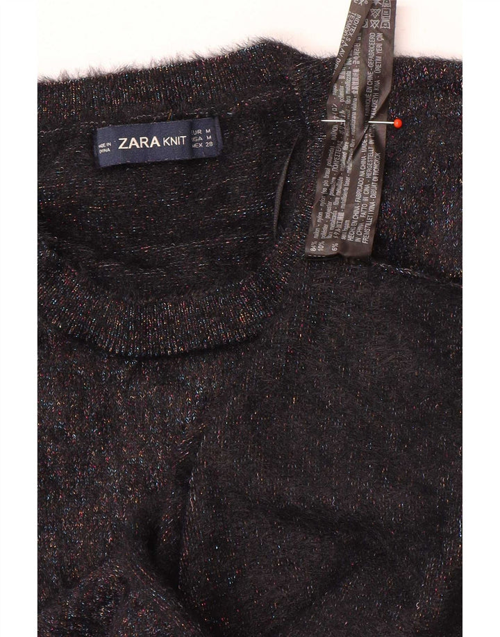 Zara Damebluse Top UK 12 Medium Sort Flecked Nylon