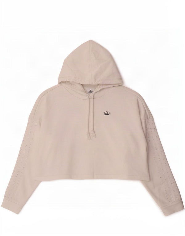 Adidas Womens Crop Oversized Hoodie Jumper UK 8 Small White