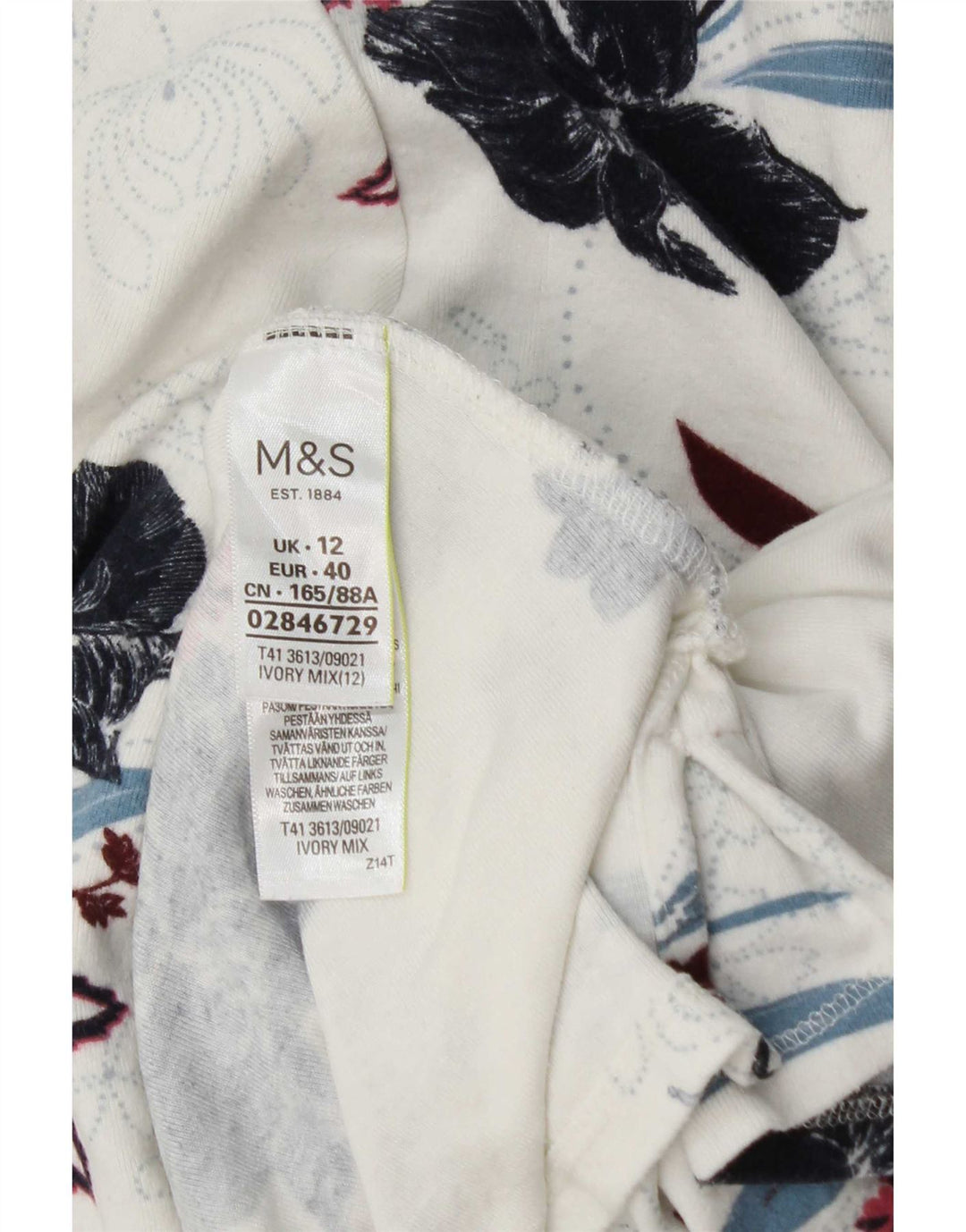 Marks & Spencer Dametop Langærmet UK 12 Medium White Floral Viscose