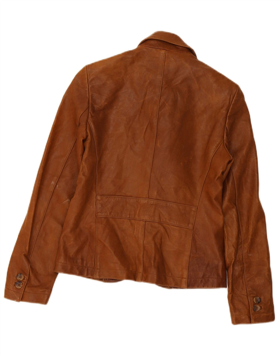 Massimo Dutti Dame 3 Knaps Læder Blazer Jakke UK 8 Lille Brun