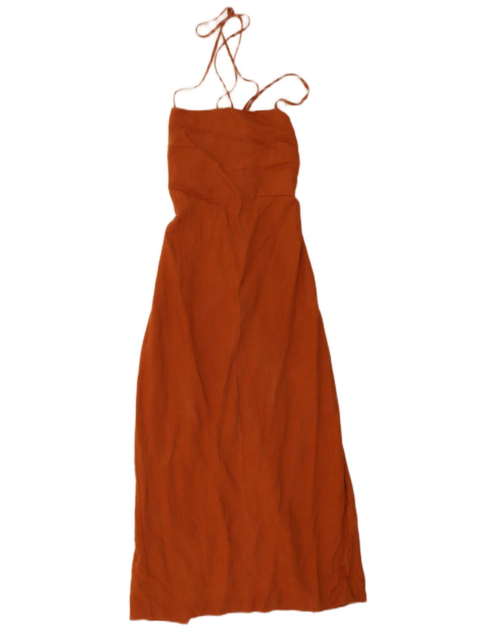 Zara Dame Maxi Sundress UK 6 XS Orange Lyocell