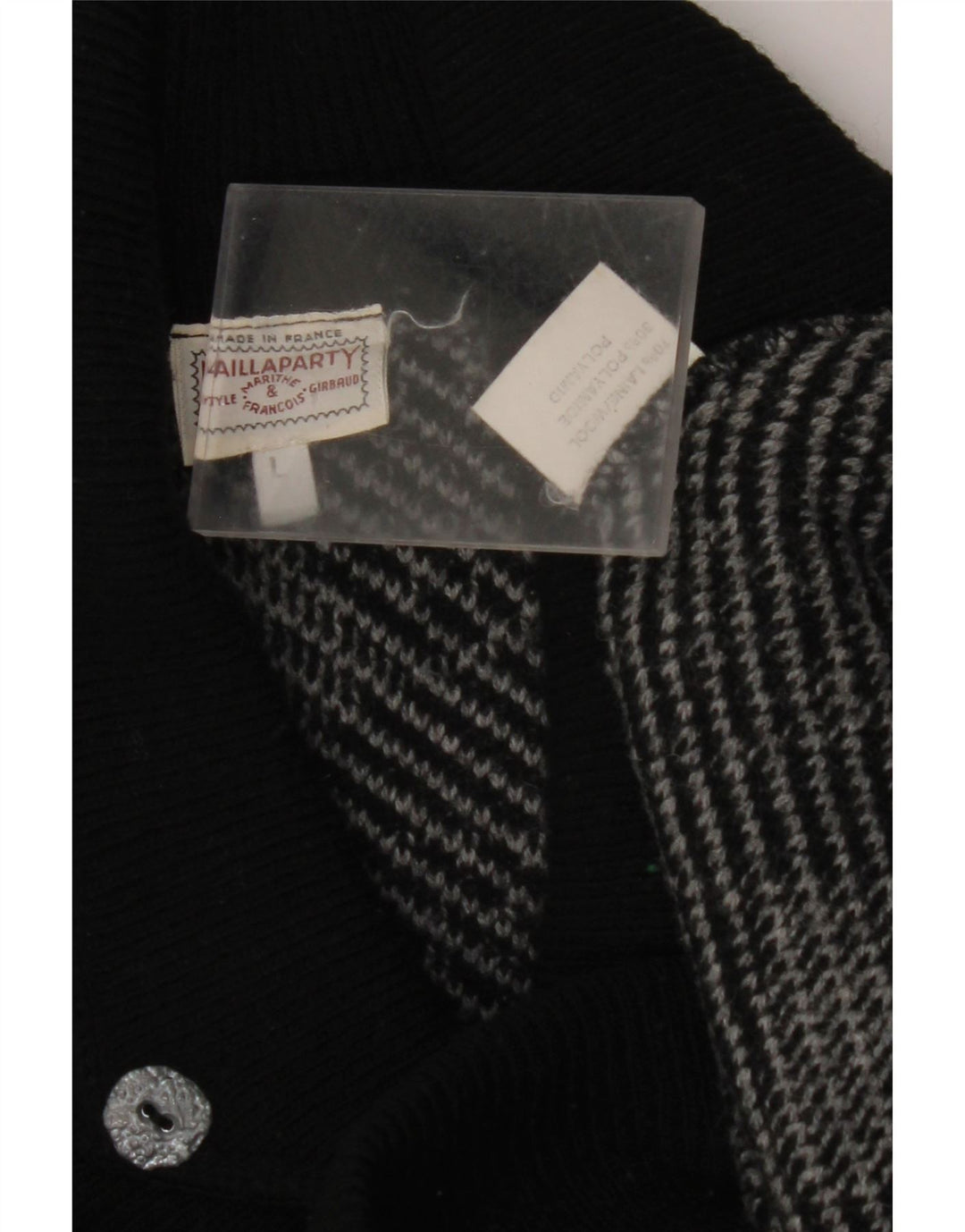 VINTAGE Dame Shawl Neck Jumper Sweater UK 16 Stor Grå Geometrisk