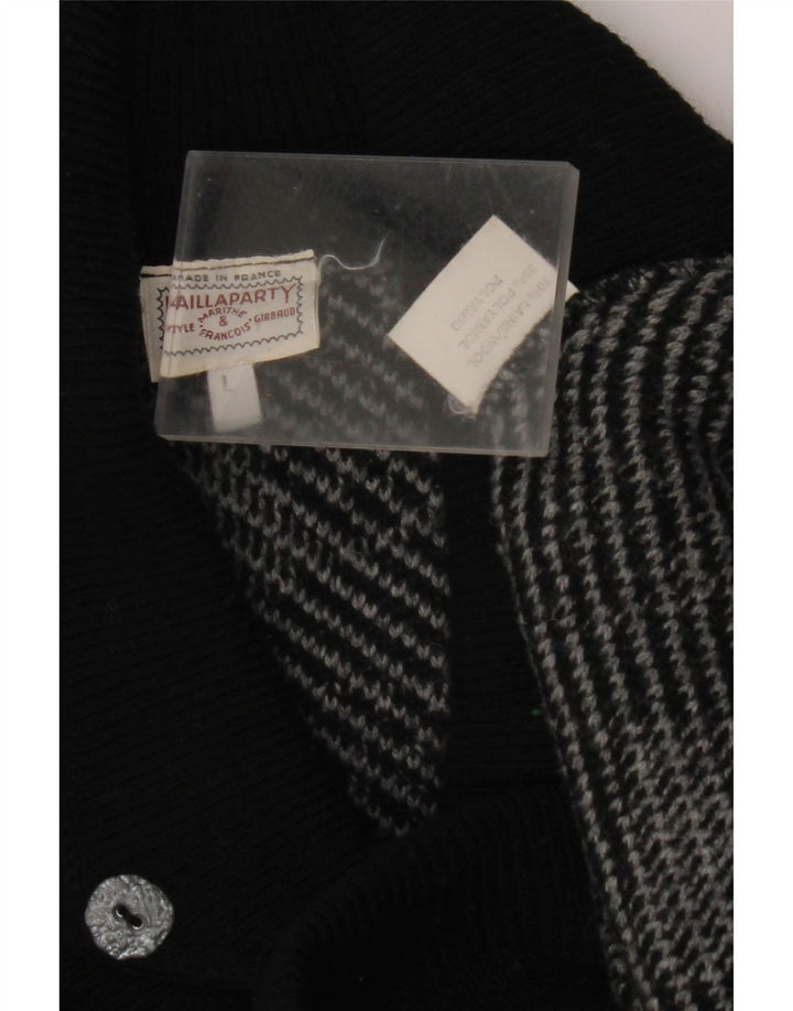 VINTAGE Dame Shawl Neck Jumper Sweater UK 16 Stor Grå Geometrisk