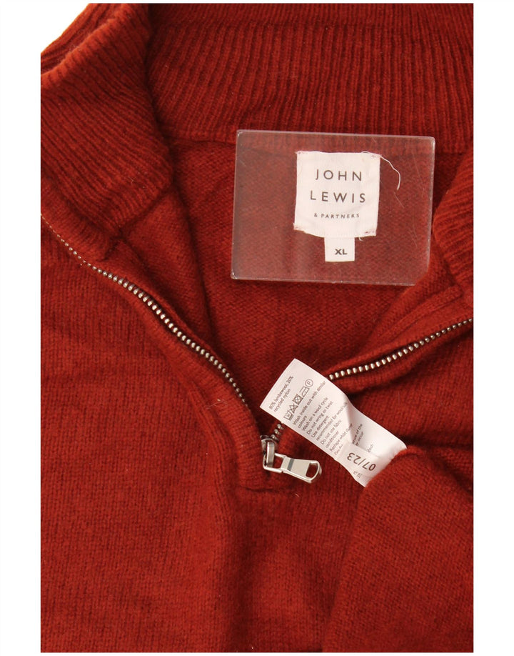 John Lewis Herre Zip Neck Jumper Sweater XL Rød lammeuld
