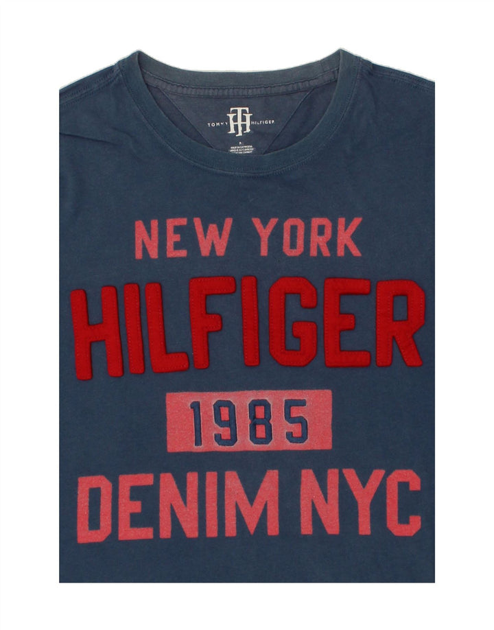 TOMMY HILFIGER Mens Graphic T-Shirt Top Medium Navy Blue Cotton Vintage Tommy Hilfiger and Second-Hand Tommy Hilfiger from Messina Hembry 